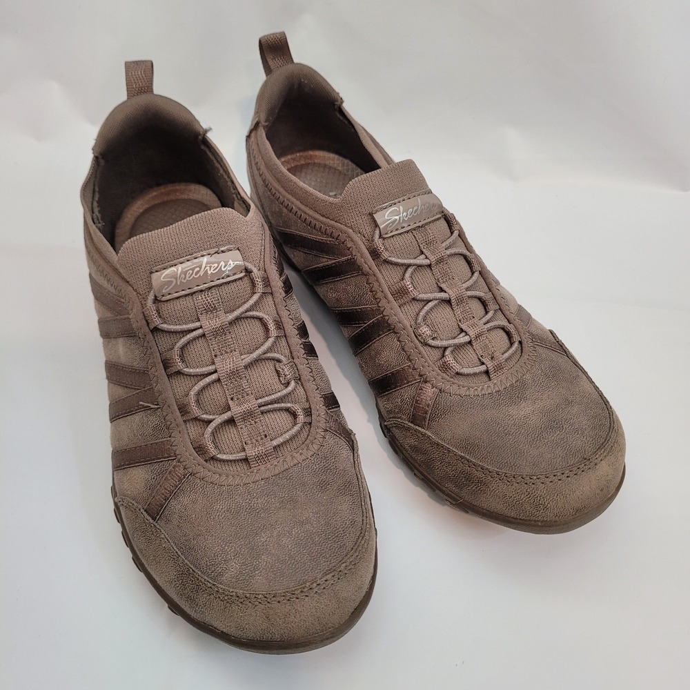 Skechers Relaxed Fit Slip On Sneaker Womens 7 Dark Taupe‎ Bungee 100371 DKTP